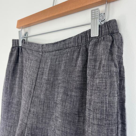 Flax By Jeanne Engelhart Linen Black Checked Pattern Textured Pull On Pants - Picture 4 of 9